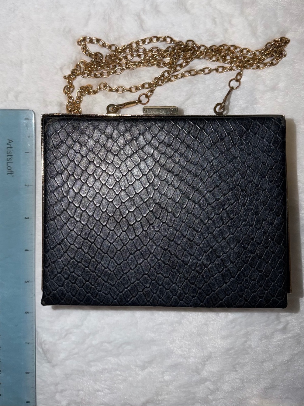 Black Faux Snake Leather Chain Clutch